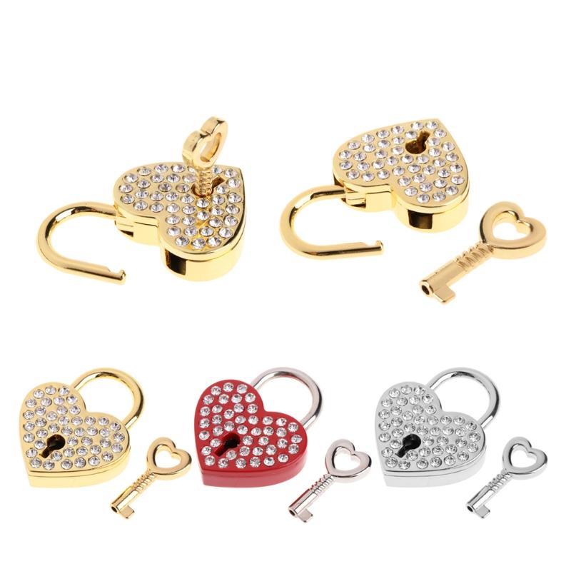 Mini Heart Archaize Padlocks With for Key Metal for Wish Lock Jewelry Box Diamonds Decorative Padlock for Lovers, Girls,