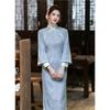 Blue autumn and winter new Chinese style new 1011 particularly beautiful waist cheongsam women's high-end sheep down double-sided printing