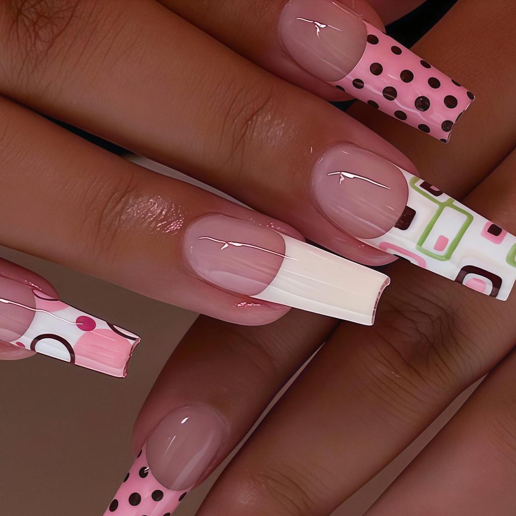 European & American Black and White Stripe Polka Dot False Nails