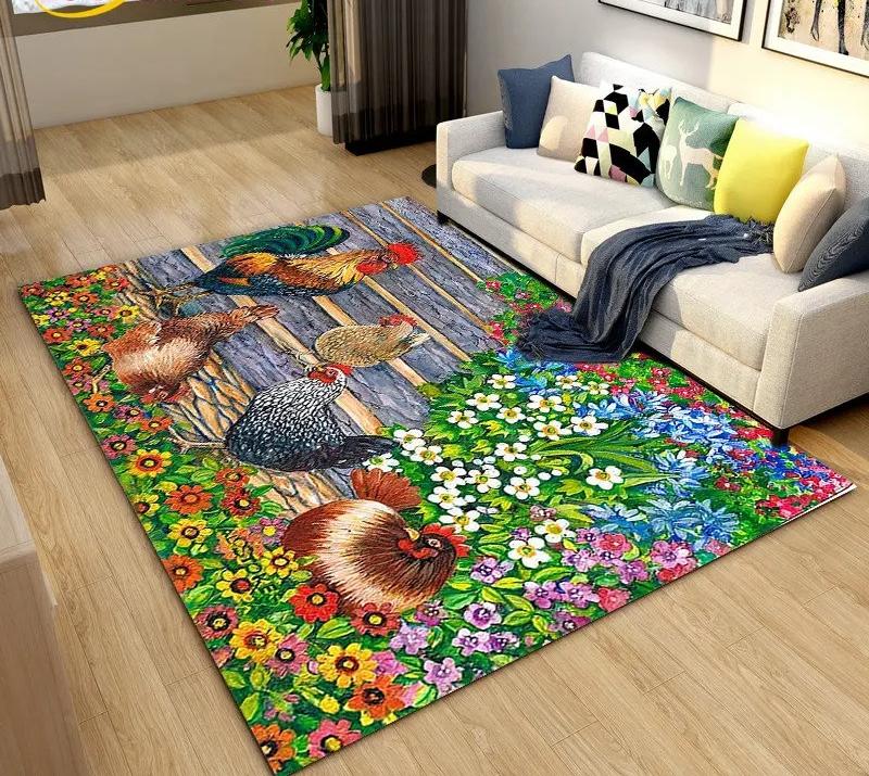 3D Rooster and Hen Chicken Carpet Bedroom Full Cover Living Room Rug Resistant To Dirt Easy To Maintain Soft Kitchen Decor Mat