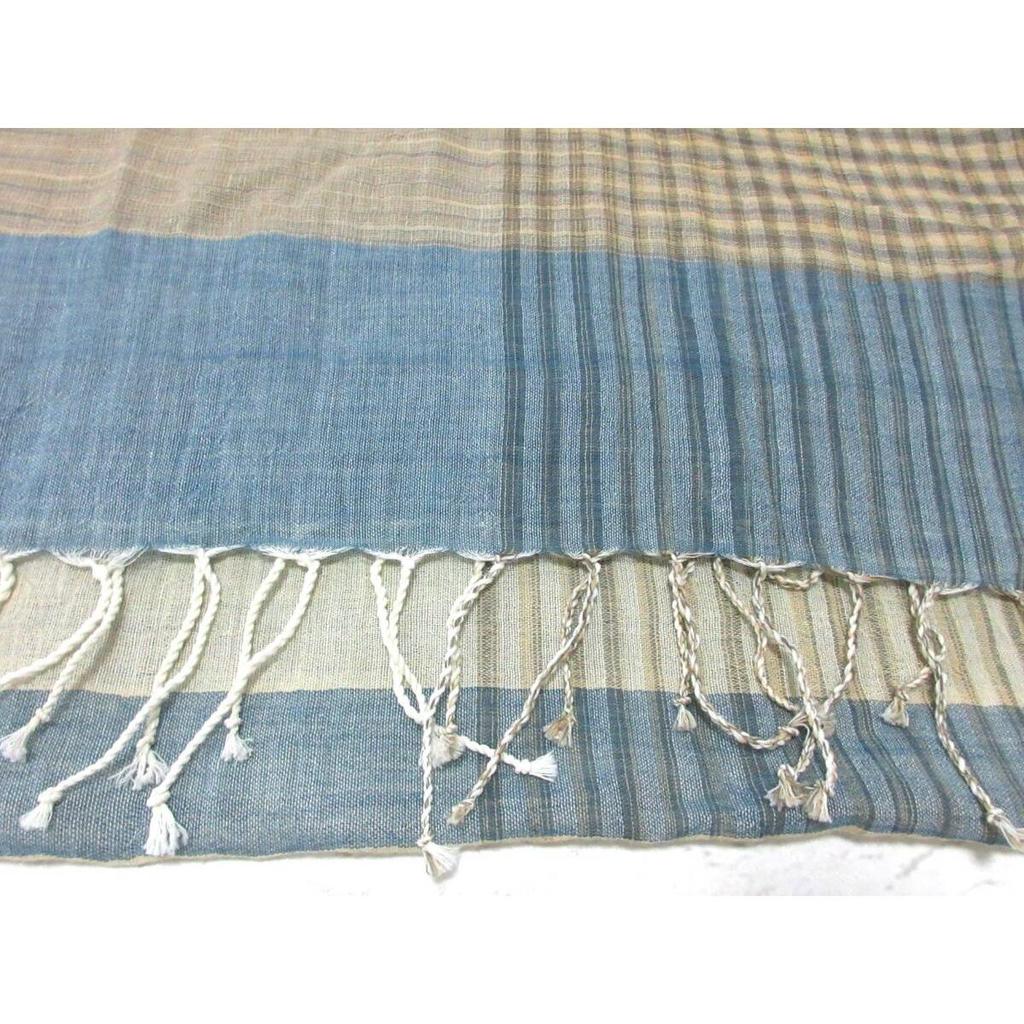 Used Shipping Included People Tree Blue Beige Organic Cotton Large Stole (Cotton Wrap Shawl Unisex)