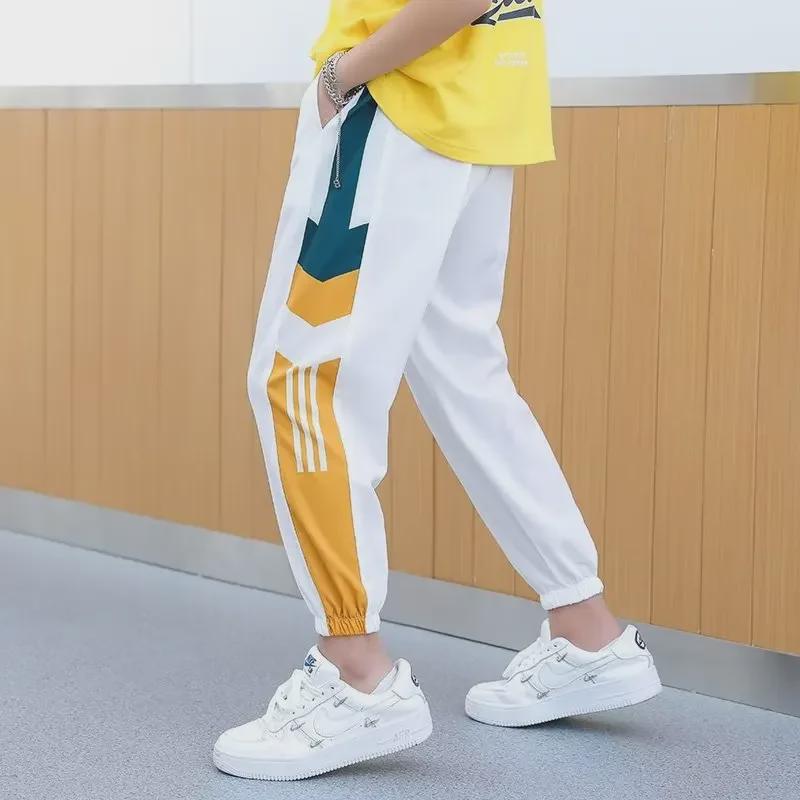 Kids' Gray Summer Ice Silk Sports Pants: Anti-Mosquito Trendy Casual Trousers for Boys