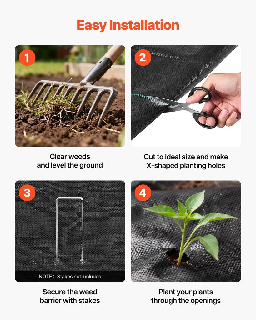 Weed Barrier Fabric Heavy Duty, 1.8x76.2m 141.7g Landscape Fabric, Woven Weed Blocker Fabrics, Garden Fabrics Weeds Barrier, Weeds Control Ground