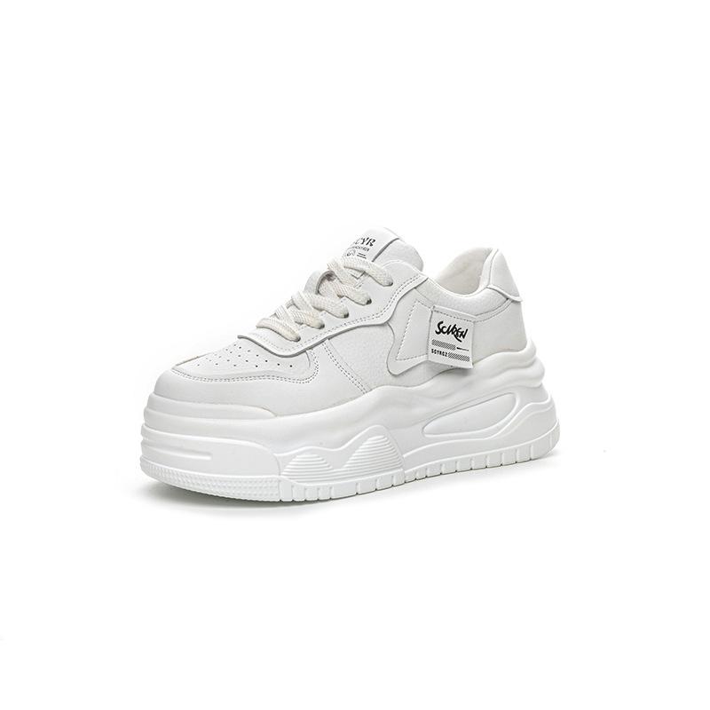 Little white shoes 2025 spring new thick-soled heightening leather board shoes women's 7CM muffin bottom small breathable classic
