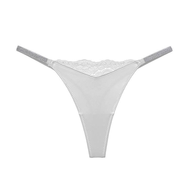 Women s Sexy Low Waist Lace Thong Shiny Rhinestone Smooth Soft Panties Multi Color S белый