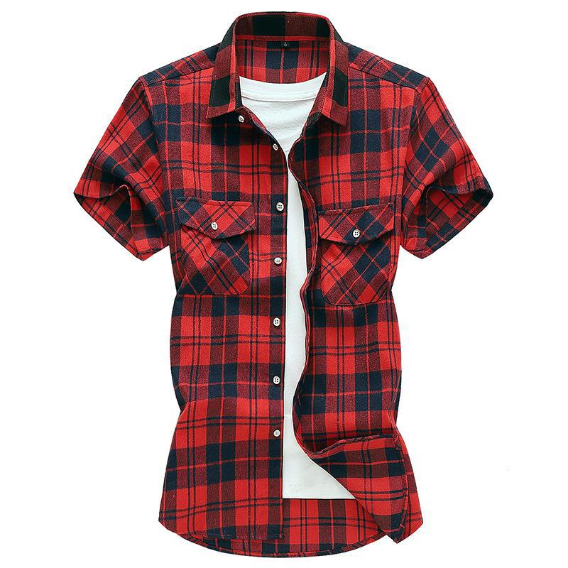 2026 Men's Plaid Casual Short Sleeve Shirt with Double Pockets - Summer Fashion, Large Size