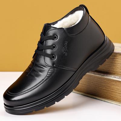 Leather Shoes Winter Velvet Mid-top Lace-up Boots Middle-aged And Elderly Cotton Shoes Warm Outdoor Casual Warm Men Shoes 38-44
