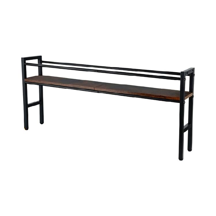 

Elegant Black Coated Seasoning Storage Having Wooden Shelves And Metal Frame For Organized Kitchen Arrangement 1
