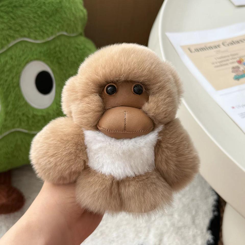 Real Rabbit Fur Monkey Keychain Plush Toy Ornament