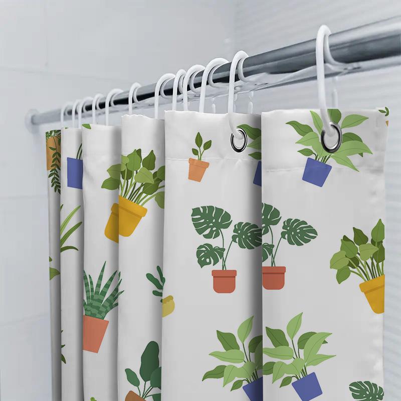 Vibrant Indoor Plants Bath Mat Shower Curtain Perfect Decor For Your Bathroom With Green Foliage Flower Patterns Size Customizab