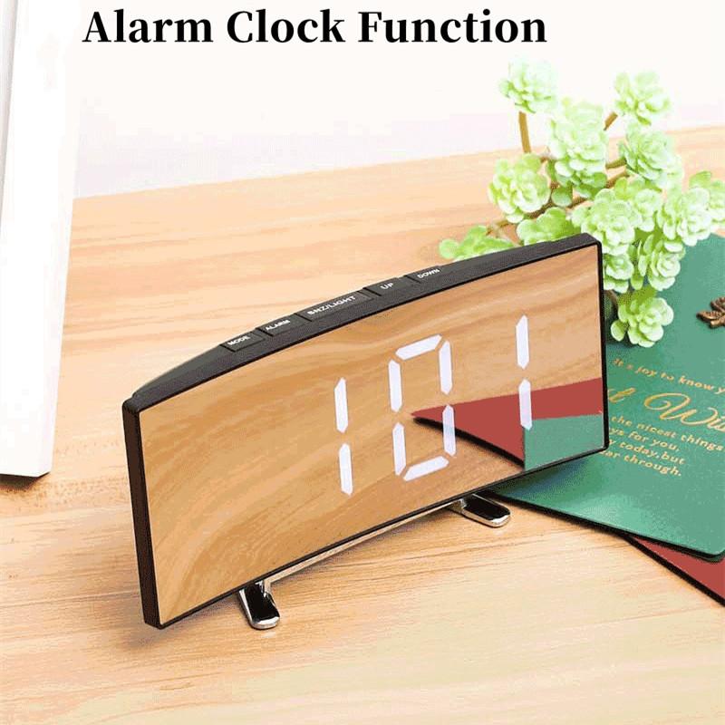 Mirror Digital Alarm Clock Temperature Date Night Mode Snooze USB Powered Always On Table Clock 12/24H Anti-disturb LED Clock