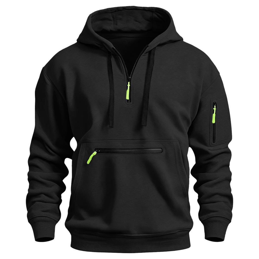 Men's Half Zip Hoodie with Decorative Pockets for Outdoor Sports and Casual Wear