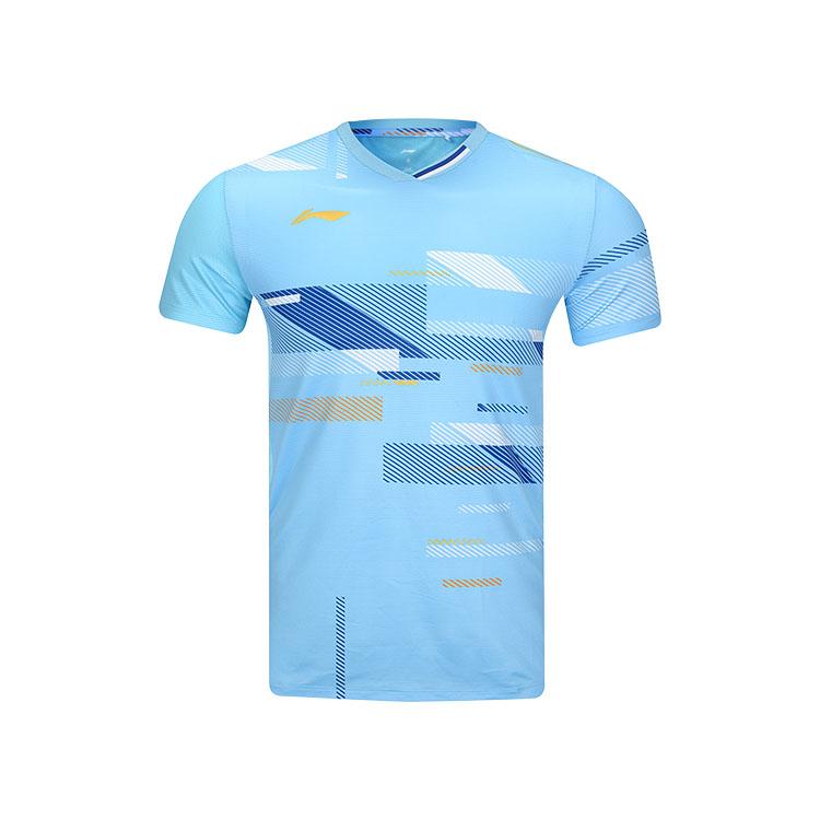 

Li-Ning V-Neck Logo Comfortable Breathable Versatile Straight-Cut Short Sleeve T-Shirt Unisex Tops Moon-White Blue AAYV031-5 S