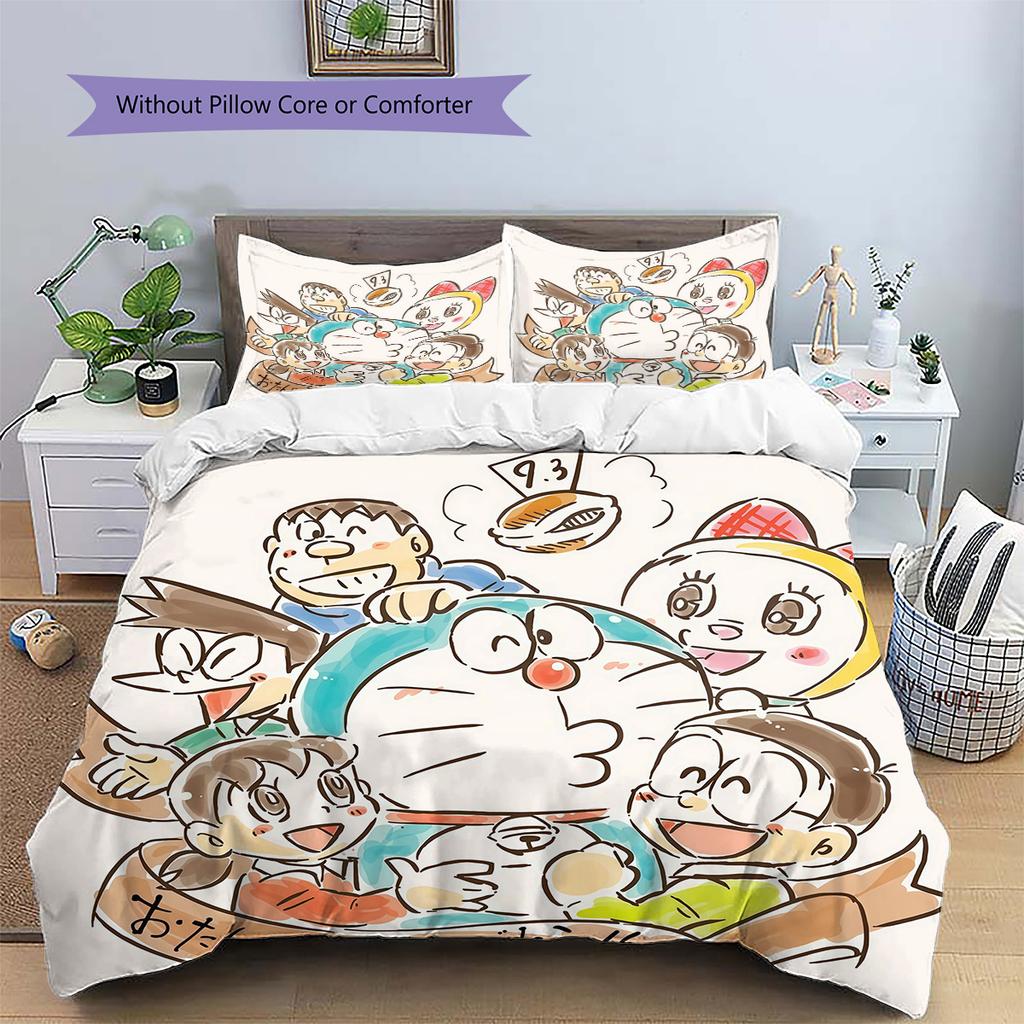 Doraemon Pattern Bedding Quilt Set Home Decoration Gift (1 * duvet cover + 2 * pillowcase without core)