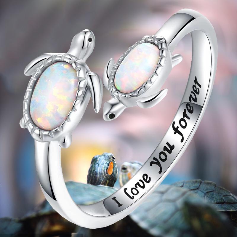 New turtle imitation opal open ring mother holiday gift jewelry