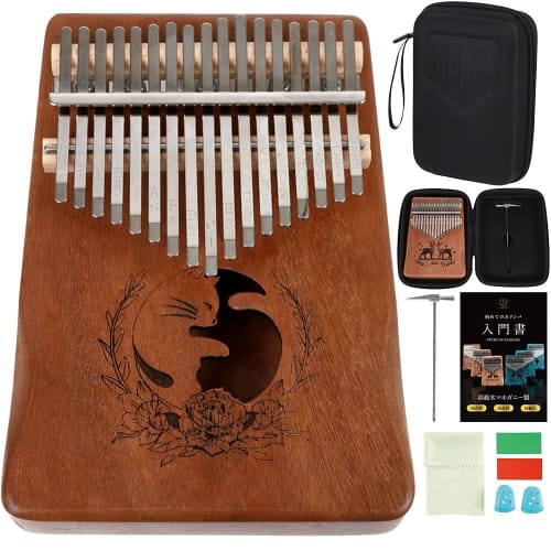 JINSELF Kalimba, 17-Key Beginner Set, Pre-Tuned, Sheet Music, Beginner's Guide, Case, Finger Cots, Musical Instrument, Thumb Piano for Kids, Mahogany,