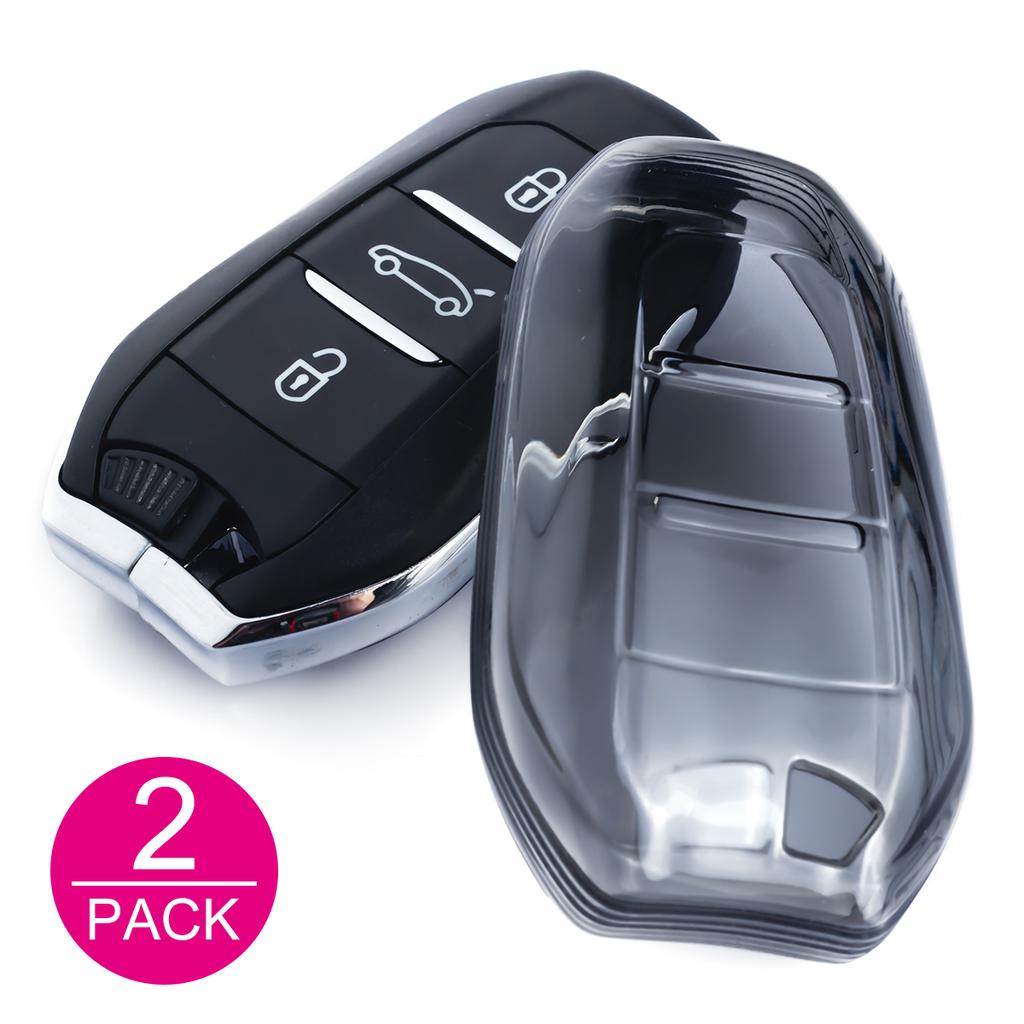 Slim Car Key Fob Case Cover Chain For Peugeot 208 308 508 2008 3008 5008 Citroen C4 C3 C5 Aircross DS3 DS7 DS9 Black Transparent