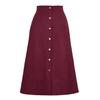 Corduroy High Waist Midi Skirt With Button Closure For Office And Fall Season