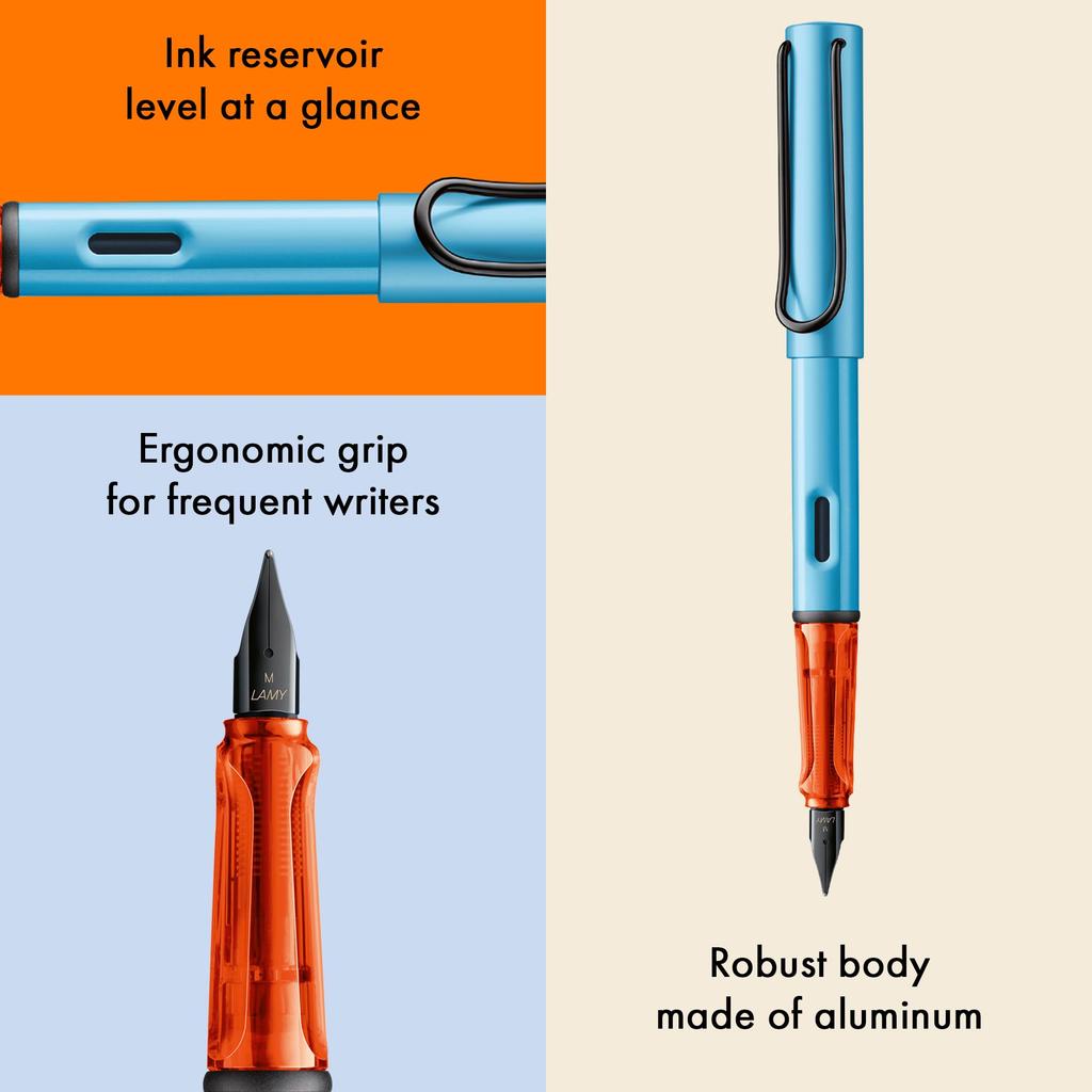 Lamy Denim Fountain Pen Ergonomic Grip Polished Steel Medium Line Width Lightweight Aluminum Housing Includes T10 Blue Ink Cartridge AL-star - & Nib,