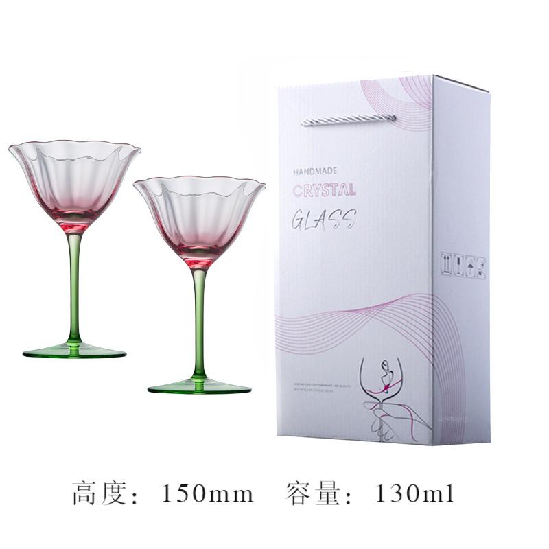 Luxury Vintage Floral Crystal Glass Pink Green Champagne Cocktail Martini Wine Goblet Home Barware