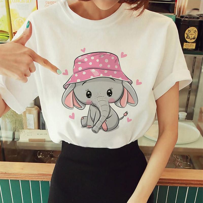 

Cartoon Elephant Woman Tshirts O-Neck Short Sleeve Casual Fashion Tee Tshirt Femme 2023 Women T-Shirt Summer Print XL білий