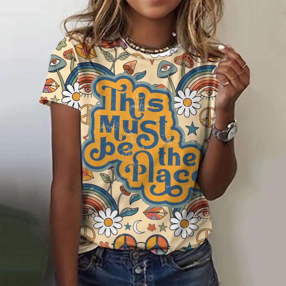New Summer European and American Trendy T-shirt Women's Round Neck Top 3D Digital Printing New Women's T-shirt Source Wholesale 3203 EMA