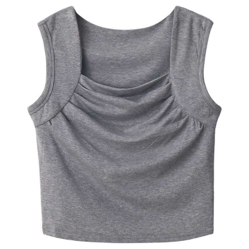 Modal Spicy Girl Square Neck Ruched Tank Top - Women's Slimming Summer Vest