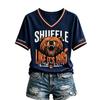Women's Casual Printed Neck Short Sleeve T-Shirt, Lightweight Breathable Rugby Print Top