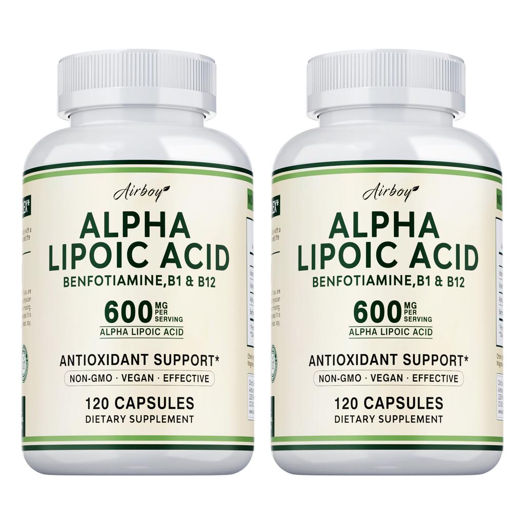 Airboy Alpha Lipoic Acid 600mg Capsules 120 Count — Antioxidant Support, Daily Wellness, Nutritional Support