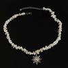 1Pcs Sun Pendant Irregular Beaded Chain Jewelry Bohemian White Natural Stone Choker Necklace For Women Vacation Daily Wear
