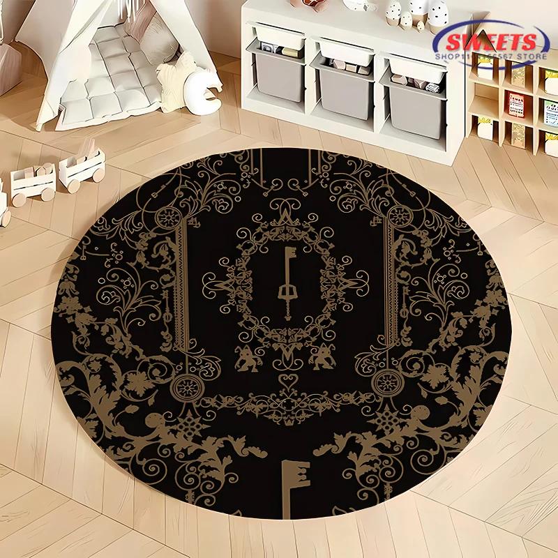 Disney Kingdom Hearts Round Carpet,Non-Slip Play Mat Floor Rug for Living Room Bedroom Kid's Room Round Mat,Durable Washable Mat
