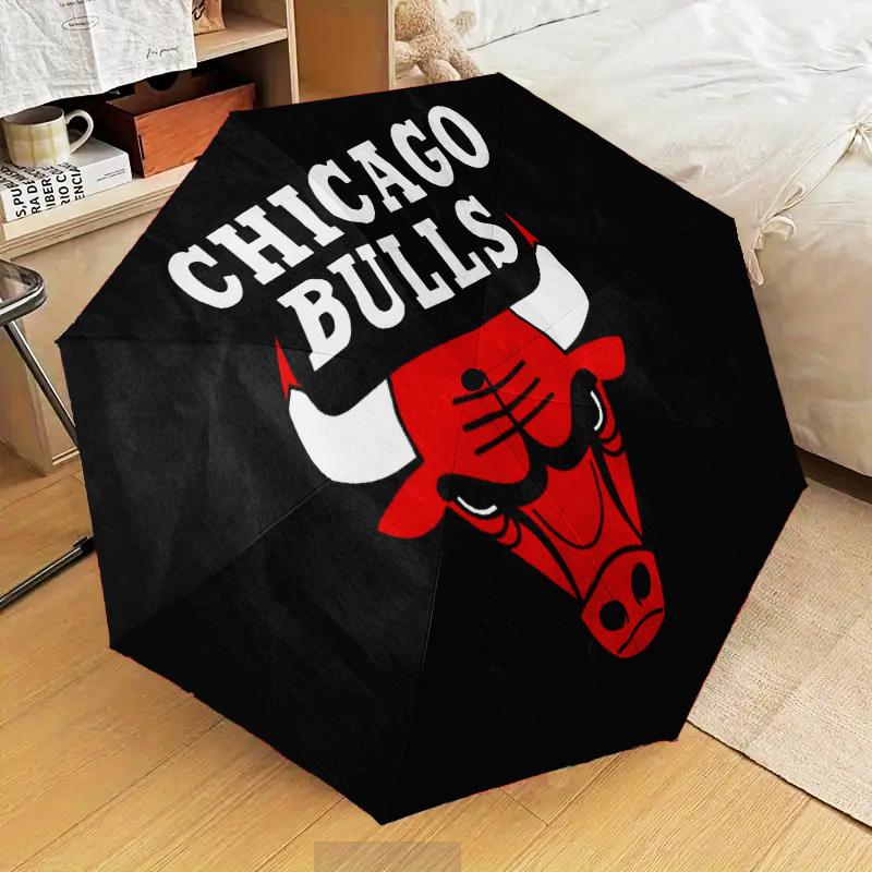 Chicago-Bulls Logo Automatic Folding Umbrella - 8-Rib Travel Umbrella with Auto Open/Close & Portable Gifts for Holidays or Birthdays