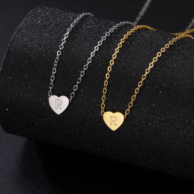 Love Heart Necklace Women Men Stainless Steel Jewelry A-Z 26 Letters Name Initials Pendant Couple Trend New Year Christmas Gifts