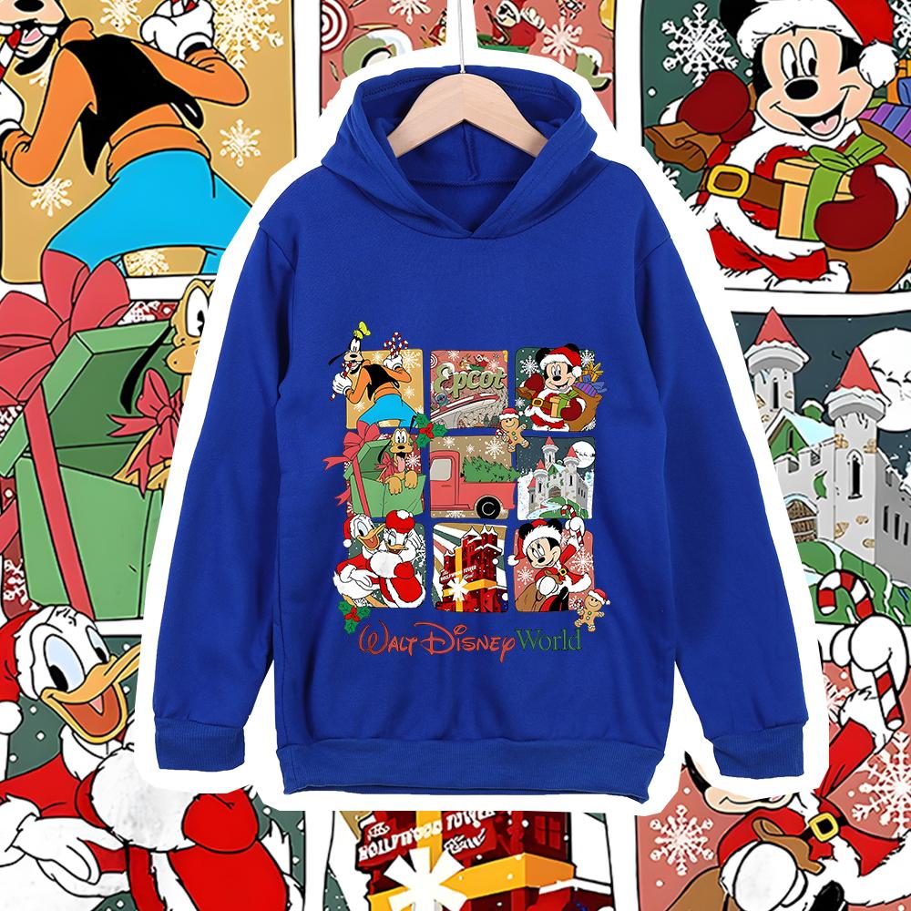 Christmas Disney World Mickey Print Kids Hooded Sweatshirt Fleece Lined Warm Winter Clothes for Boys Girls Children Outerwear