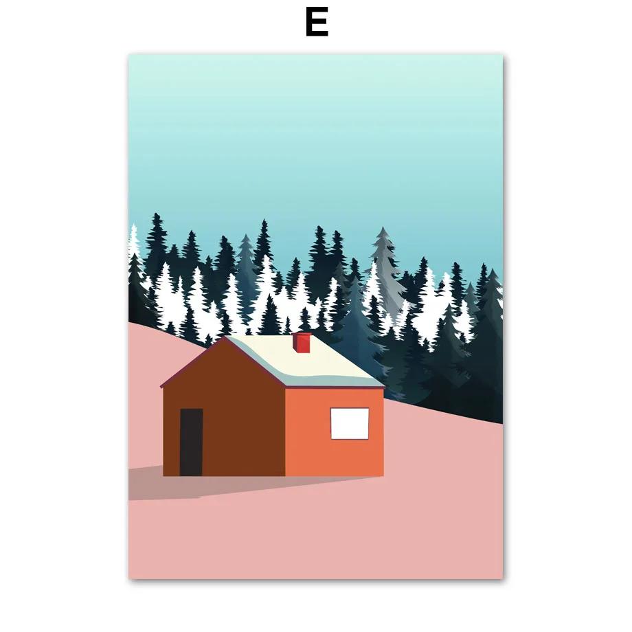 Abstract Landscape Winter Snow Mountain Forest Skiing Wall Art Poster Canvas Painting Prints Wall Pictures for Living Room Decor