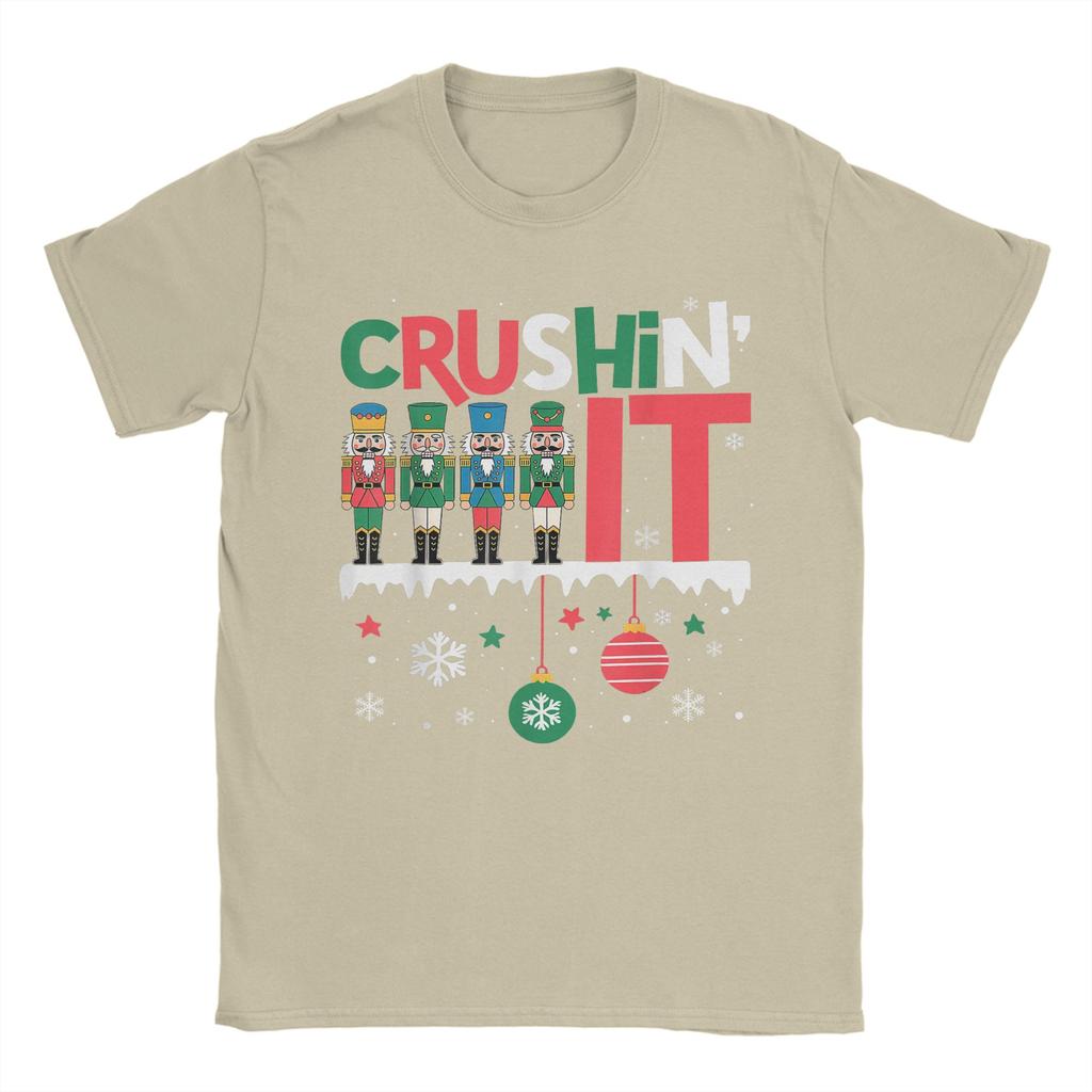 Men TShirt Funny Nutcracker Crushing It Ornament Balls Xmas Humor Gifts Humorous Pure Cotton Tees Short Sleeve  T Shirt Clothes