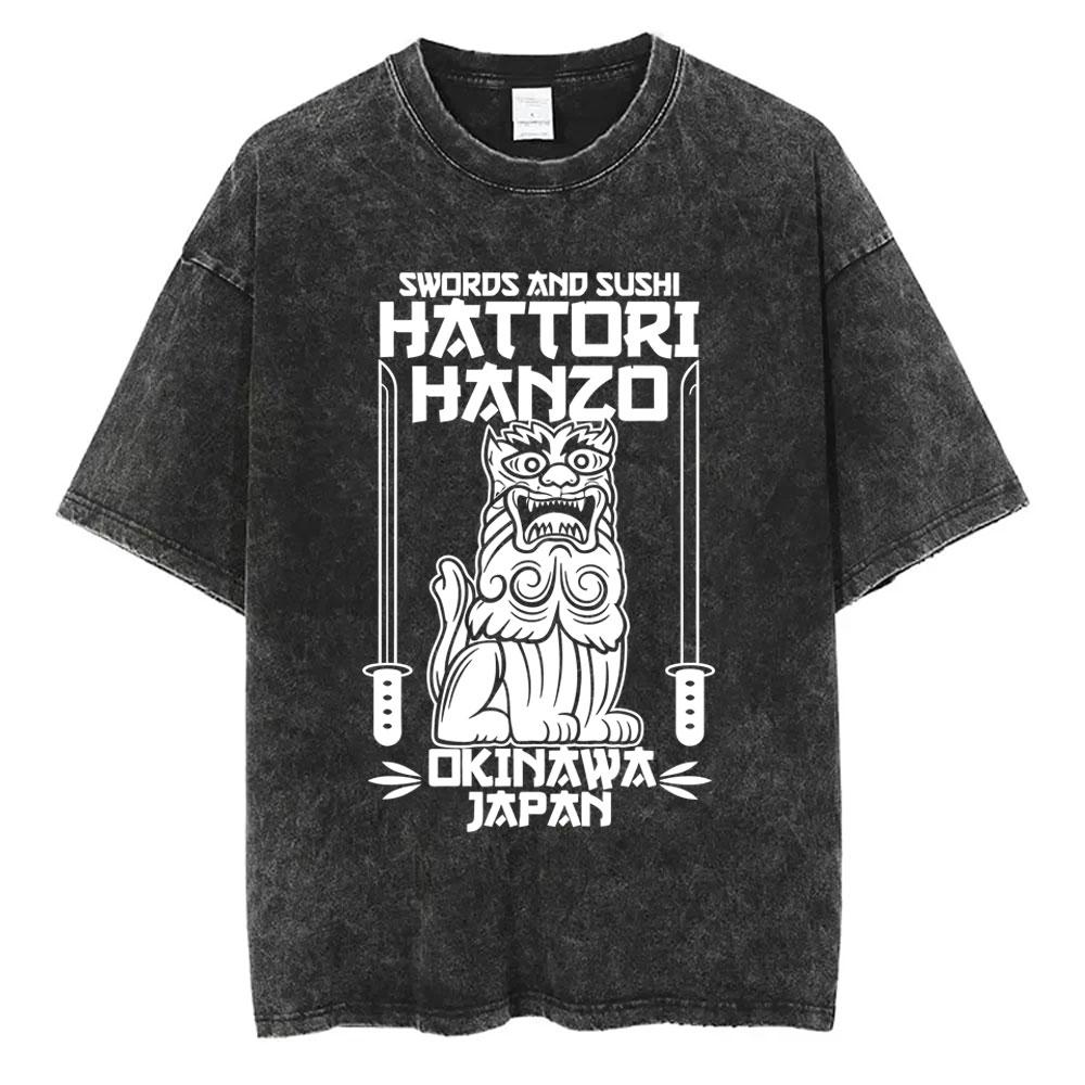 Hattori Hanzo ČERVENÉ Meče a Sushi Kill Bill Okinawa Japonsko Tarantino Vintage Prané Trička Pánské Dámské Ležérní Retro Streetwear
