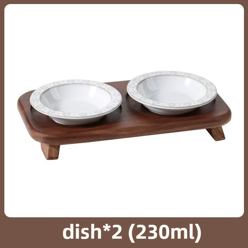 

Ceramic Pet Bowl Double Cat Bowls Dog Bowl with Wood Stand Ceramic Dog Basin Cat Drinking Food Feeder Non-Slip Pet Water Dish