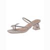 Bow rhinestone thick heel cool slippers women wear 2025 summer new fairy style French mezzanine high heel sandals