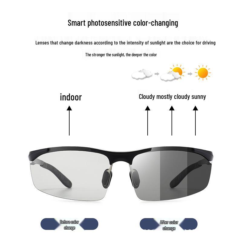 Men's Polarized Photochromic Sunglasses: Fashionable Night Vision & UV Eye Protection for Driving and Fishing