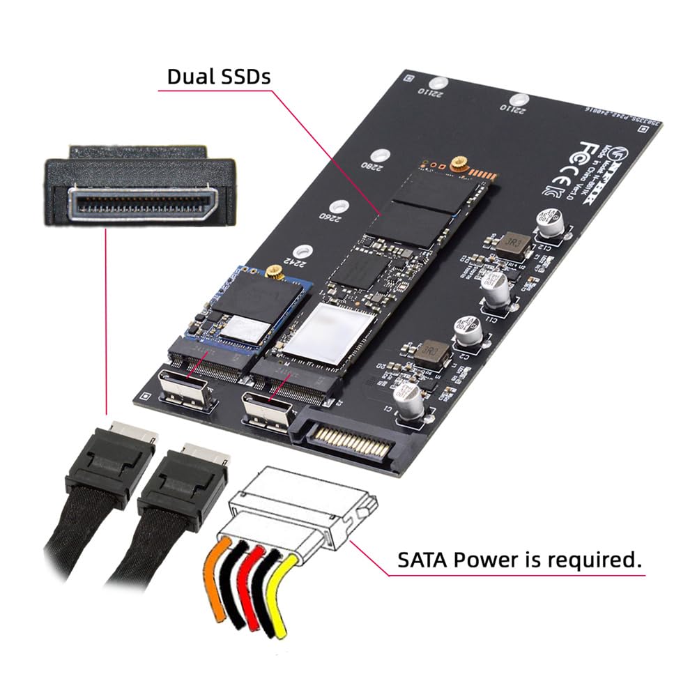Cablecc Dual Oculink to NVMe NGFF PCIe SSD 2280 22110mm Adapter SFF-8612 SFF-8611 M-Key M.2 (for Motherboard)