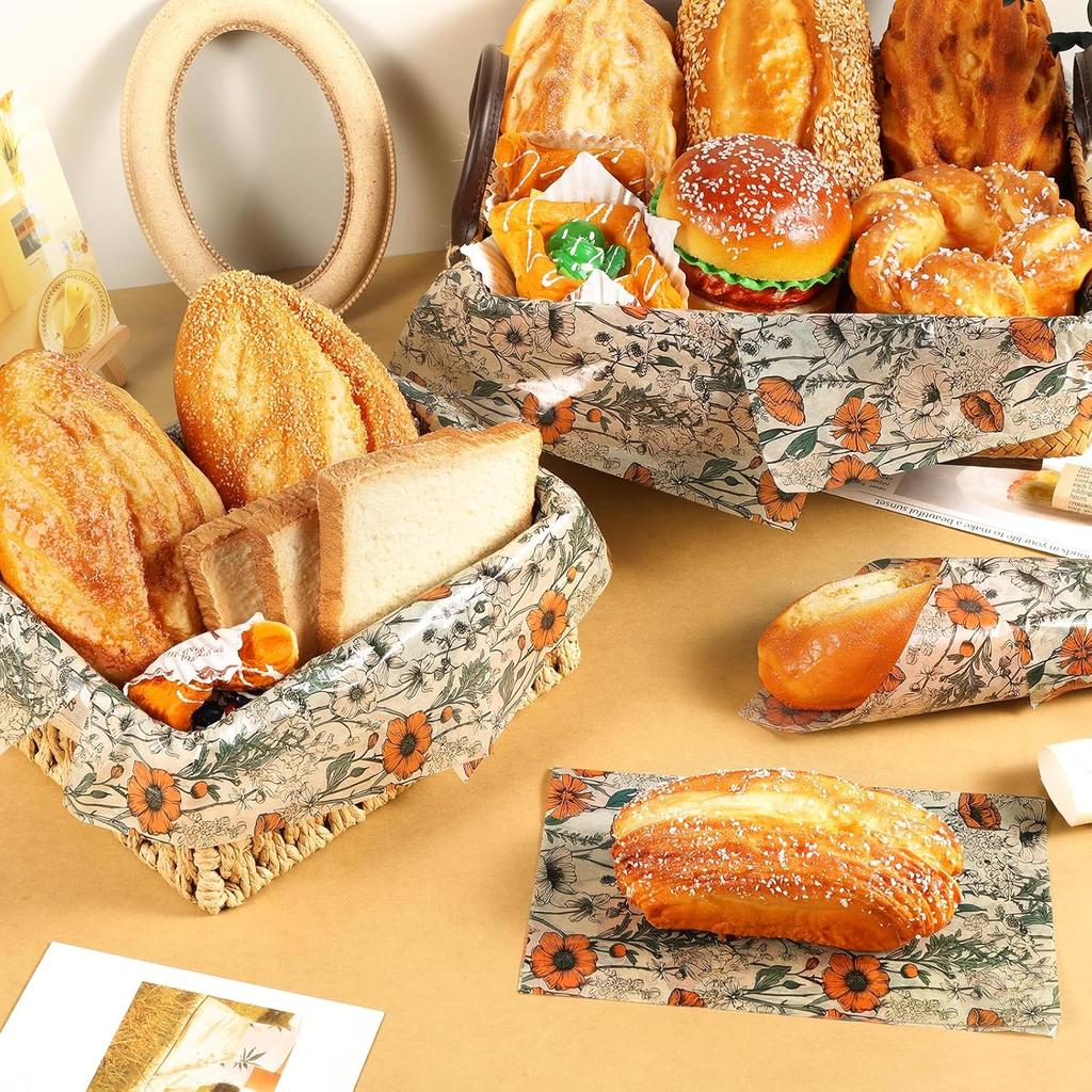 150 Sheets Orange Wildflower Garden Floral Wax Paper for Food Deli, 9.8'' x 8.3'' Retro Floral Greaseproof Deli Paper for Sandwich Picnic Basket