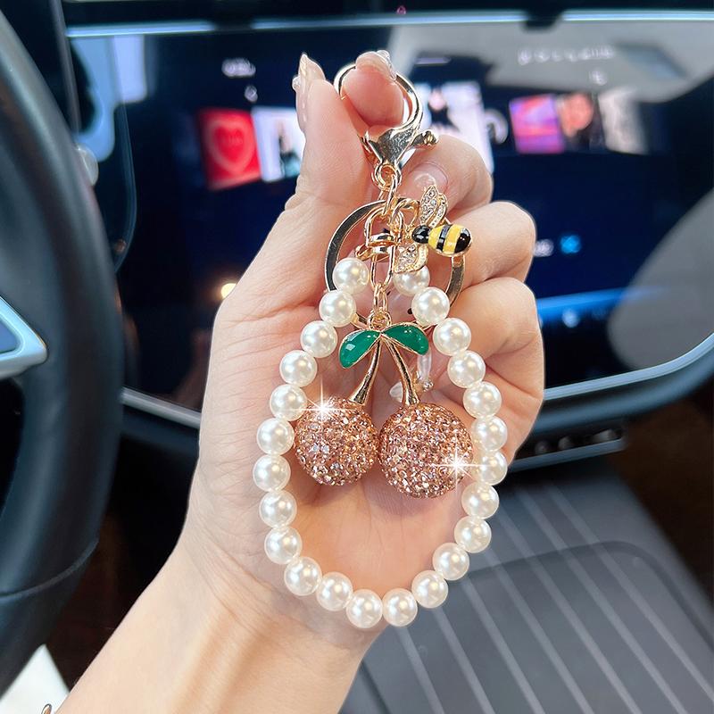 New Pearls, String Cherries, Car Keychain Pendant, Fashion, Diamond Fruit Cherries, Bags, Charms, Bee Accessories