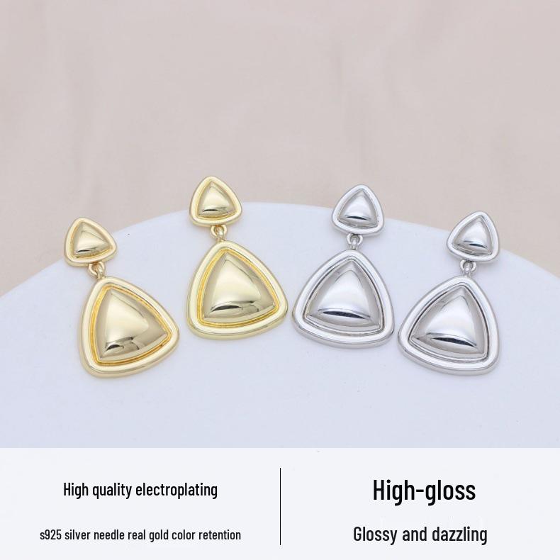S925 Silberstift Geometrische Dreieck Hängeohrringe mit Echtgold-Finish