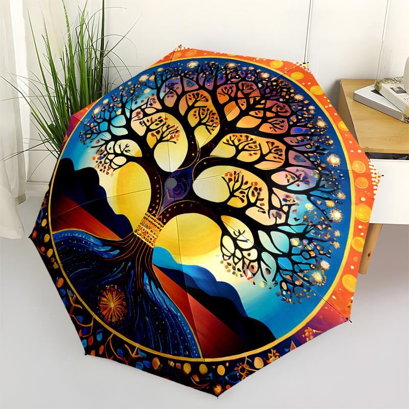 

Tree of Life Mandala Wall Art: Colorful Circular Decor for Home or Office Umbrella, Cute Umbrella with Cute Design, Portable 3-Fold Compact Umbrella