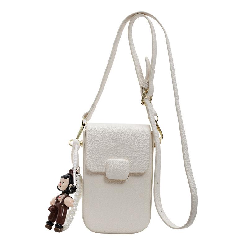Spring and Summer Dopamine Sweet Simple Wind Mobile Phone Bag Women's Casual Versatile Commuter Advanced Sense Lychee Pattern Messenger Bag