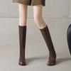 Krazing Pot Microfiber Autumn Winter Shoes Low Heels Size 43 Long Boots Half Boots Zip Stretch Thigh High Boots