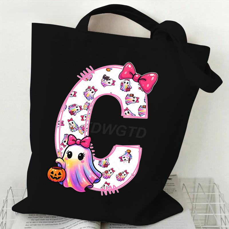 Halloween personalized print student canvas bag tutoring bag 26 letters fashion shoulder bag women large capacity