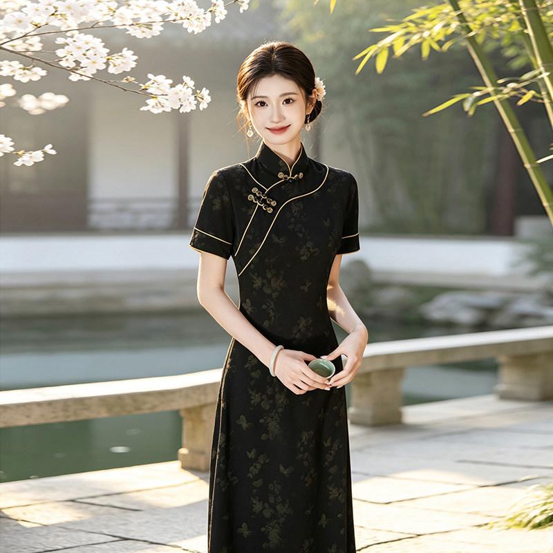 Black Skinny Mom Wear National Style New Chinese Daily Suzhou Cheongsam Improved Young Women's High-end Dress