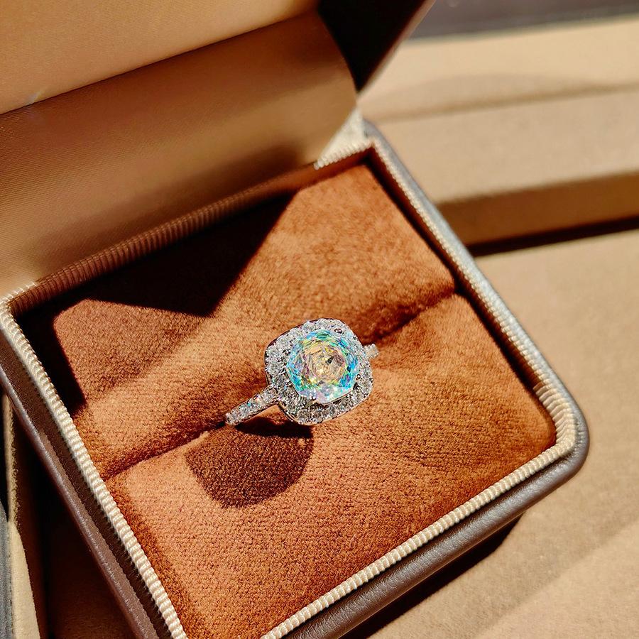 Fashion Square Bag Octagonal Rose Cut Pendant Necklace Colorful Diamond Ring Aquamarine Earrings Pink Diamond Treasure Suit Women